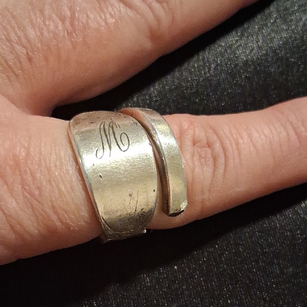 Silver Spoon Wrap Ring With Initial Engraving. - image 1